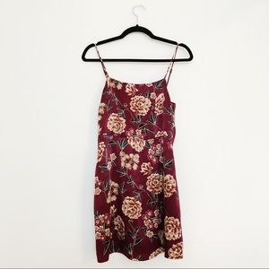Burgundy floral satin shift dress
